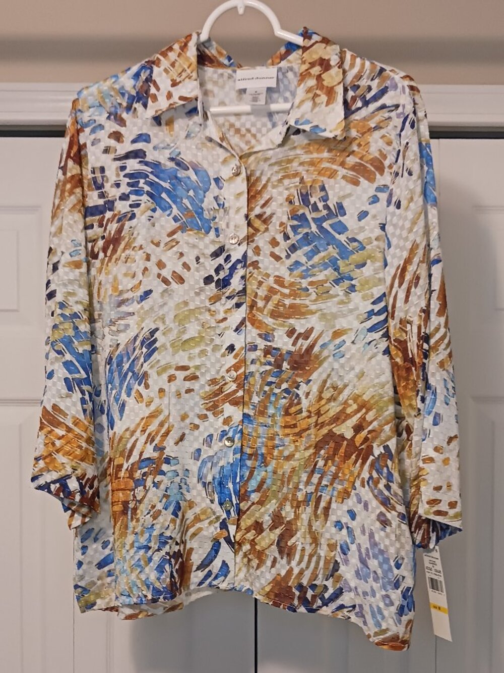 NWT Alferd Dunner Blue/Yellow Button Down Top Size M